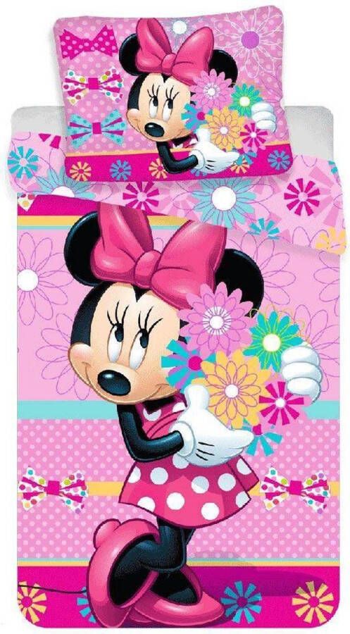 Disney Minnie Mouse Flowers Dekbedovertrek Eenpersoons 140 x 200 cm Roze