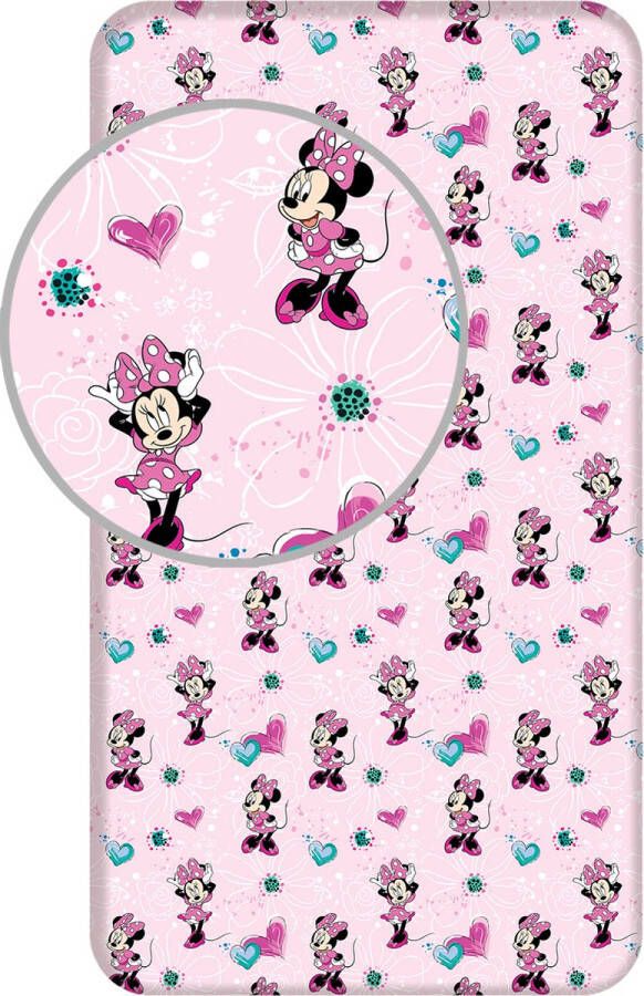 Disney Minnie Mouse Hoeslaken Flowers Eenpersoons 90 x 190 200cm Katoen
