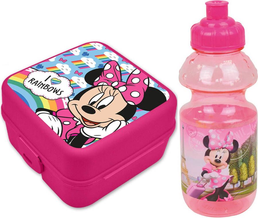 Disney Minnie Mouse lunchbox set voor kinderen 2-delig roze kunststof Lunchboxen
