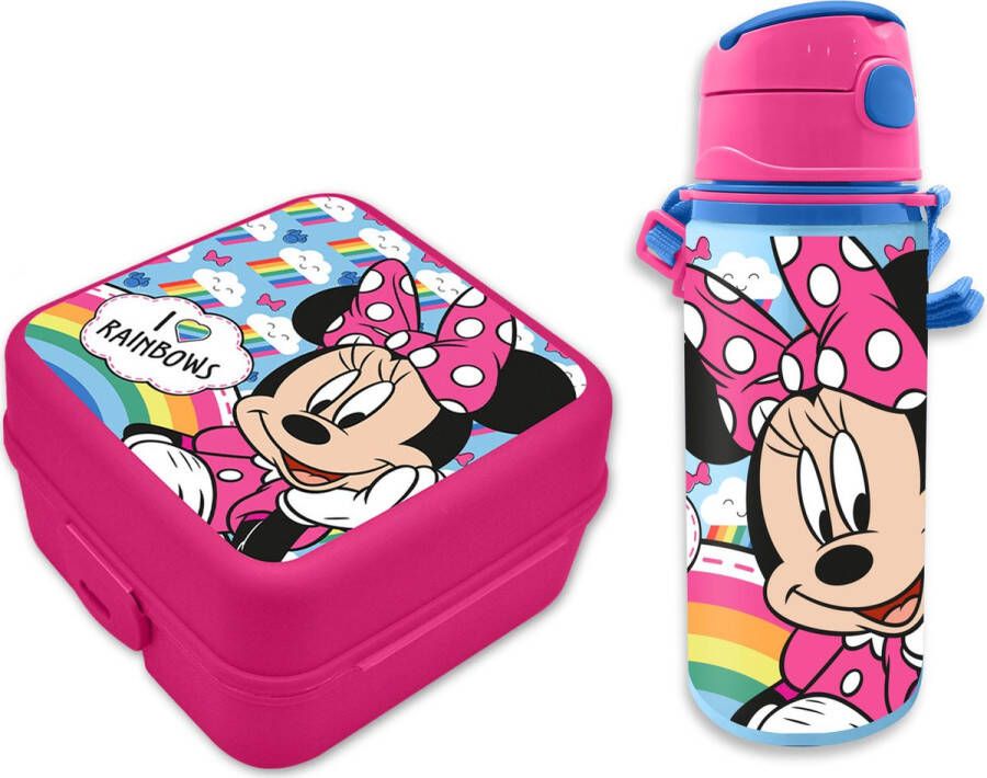 Disney Minnie Mouse lunchbox set voor kinderen 2-delig roze kunststof aluminium Lunchboxen