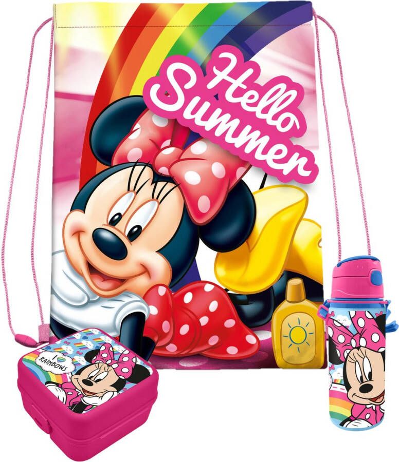 Disney Minnie Mouse lunchbox set voor kinderen 3-delig roze incl. gymtas schooltas Lunchboxen