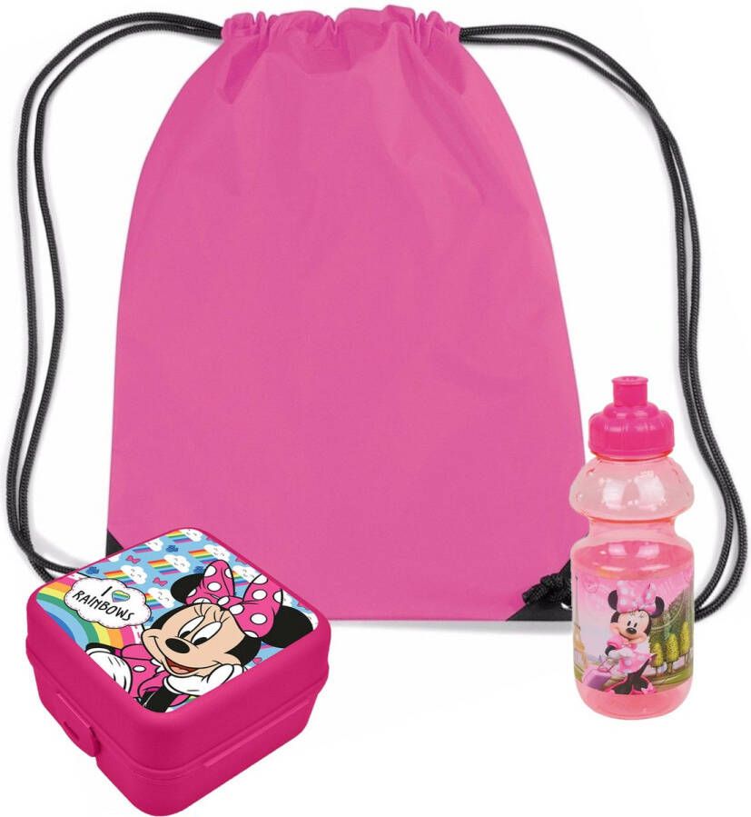 Disney Minnie Mouse lunchbox set voor kinderen 3-delig roze incl. gymtas schooltas Lunchboxen