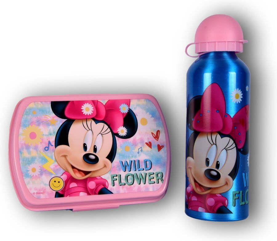 Disney Minnie Mouse Lunchset voor Kinderen Roze Broodtrommel voor Meisjes Met 3 Vakjes en 500 ml Drinkfles BPA Vrij Ideaal voor School