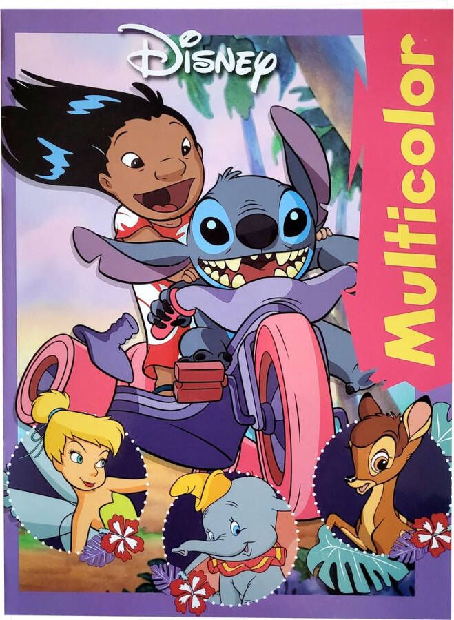 Disney Multicolor kleurboek 32 pagina's waarvan 17 kleurplaten en 17 voorbeelden Lilo en stitch Tinkerbell Bambi knutselen kleuren cadeau kado verjaardag