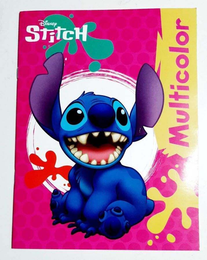 Disney Multicolor kleurboek Stitch fuchsia roze inktspetters Lilo 17 kleurplaten