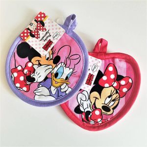 Disney Pannenlappen 2 stuks rood hartje en paars rond met Minnie en Katrien