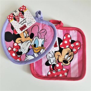 Disney Pannenlappen 2 stuks rood vierkant en paars hartje met Minnie en Katrien