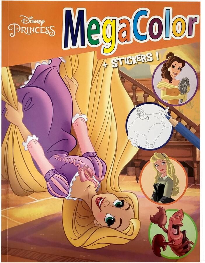 Disney Princess Megacolor Oranje kleurboek met + - 125 kleurplaten en 1 stickervel knutselen kleuren tekenen creatief kado