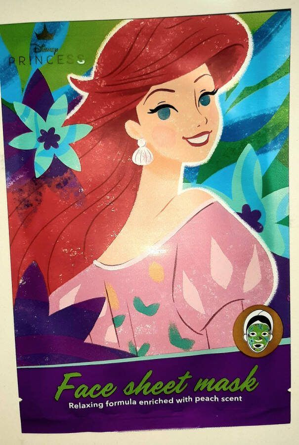 Disney Princess facial mask relaxing tissuemask kleine zeemeermin gezichtsmasker ontspannend prinses Ariel perzik peach 20 ml