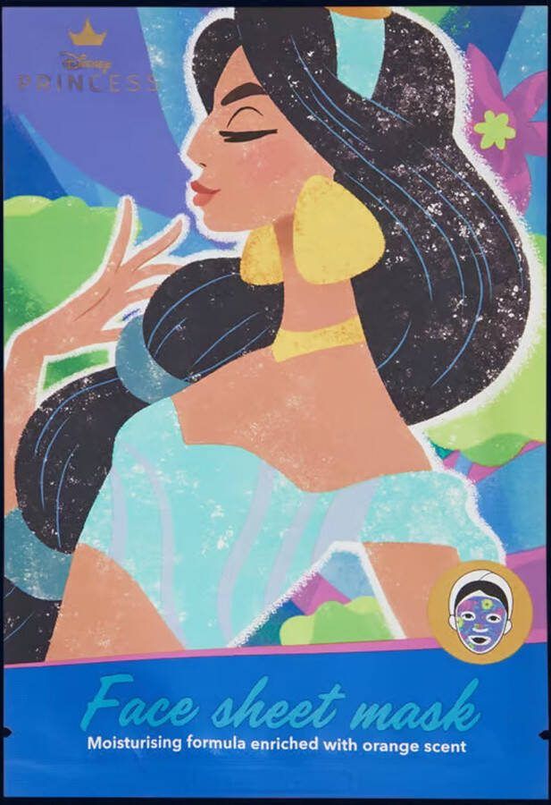 Disney princess sheet mask Jasmine Alladin vochtinbrengend met sinaasappel orange gezichtsmasker