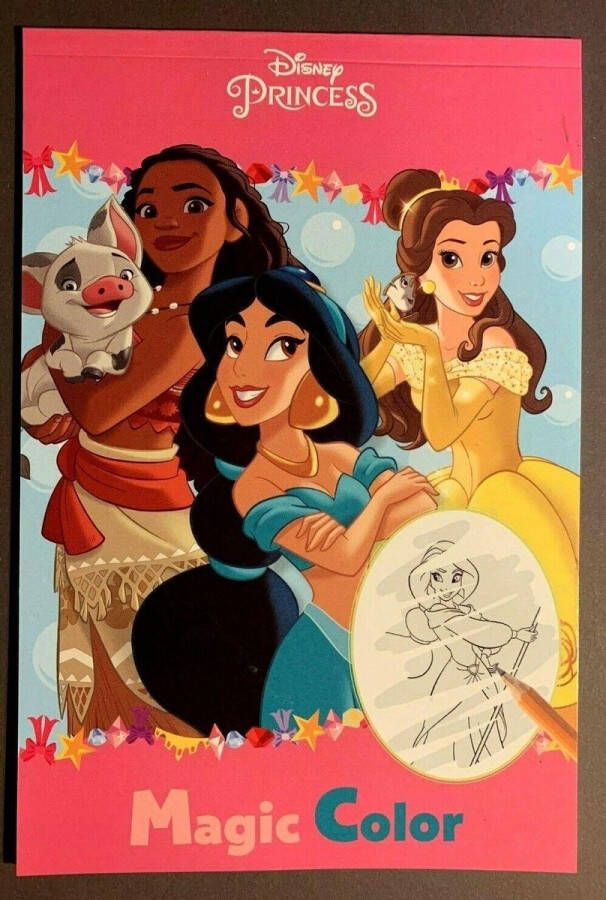 Disney Princess Toverblok Disney “Princess” 24 pagina's kleurboek krasblok Assepoester Jasmine Mulan -Pocahontas