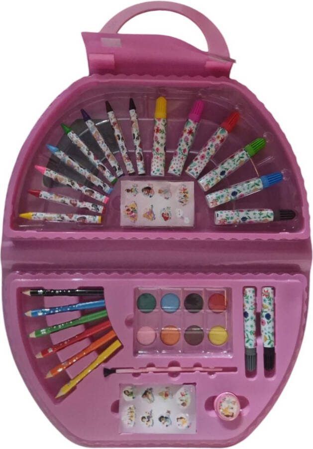 Disney Prinses draagbare tekenkoffer Multicolor 8 Viltstiften 8 Krijtjes 8 Verfkwasten 6 kleurpotloden Puntenslijper 2 Stickervellen