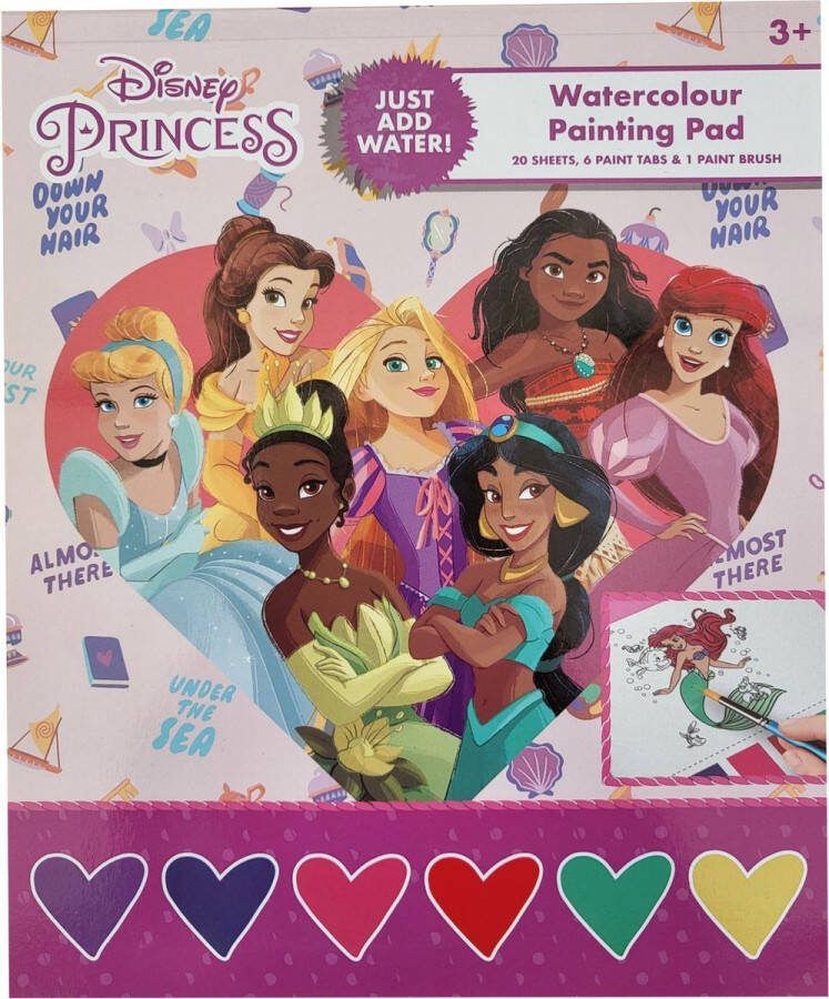 Disney Sambro Princess watercolour painting pad waterverf kleurboek waterverfboek prinsessen 20 blz + verf + kwast