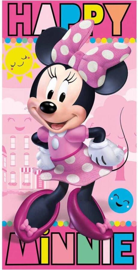 Disney Minnie Mouse strandlaken 140 x 70 cm. Happy Minnie handdoek roze