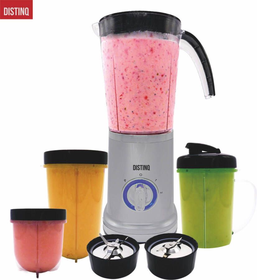 DistinQ Smoothie Maker Blender To Go Set met 3 Kunststofbekers – Blender Smoothie – 380 Watt RVS Blenders