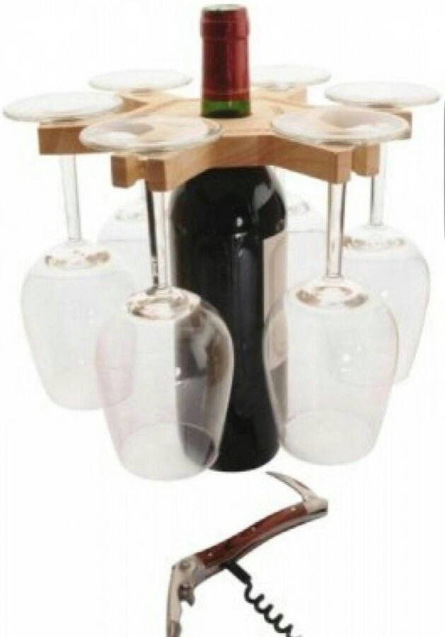 Dit & Dat &zo- Luguiole Wijnglas en fleshouder- houten bord inclusief kurkentrekker en 6 wijnglazen