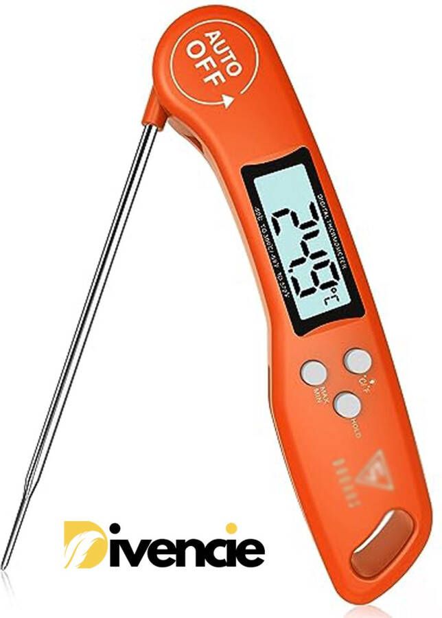 Divencie Vleesthermometer Keukenthermometer Barbecue thermometer Digitale thermometer 3s Directe Uitlezing Opvouwbare Lange Sonde