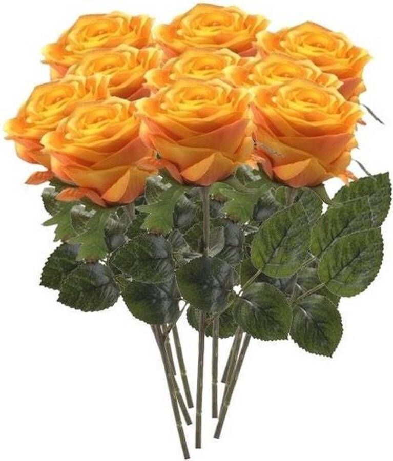 Bellatio Flowers & Plants 10 x Geel oranje roos Simone steelbloem 45 cm Kunstbloemen