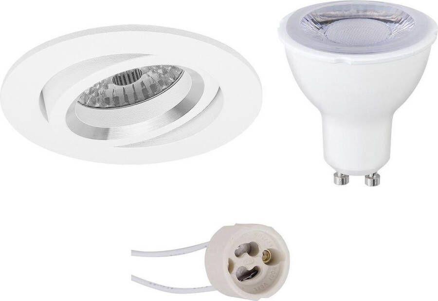 BES LED Spot Set Pragmi Aerony Pro GU10 Fitting Dimbaar Inbouw Rond Mat Wit 6W Helder Koud Wit 6400K Kantelbaar Ø82mm