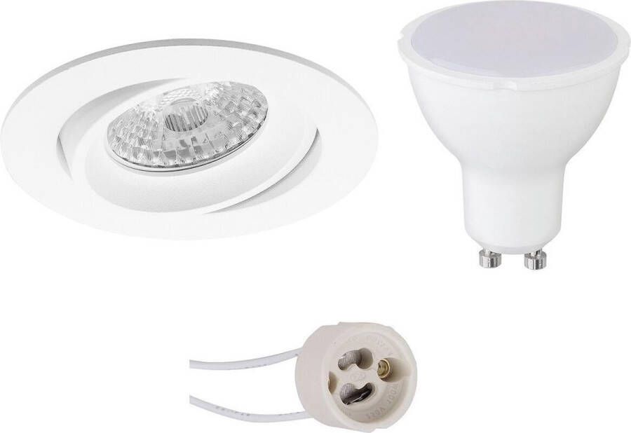 BES LED Spot Set Pragmi Delton Pro GU10 Fitting Dimbaar Inbouw Rond Mat Wit 6W Helder Koud Wit 6400K Kantelbaar Ø82mm