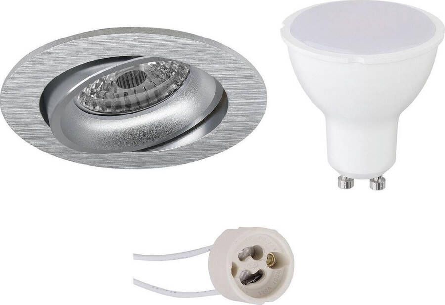 LED Spot Set Pragmi Delton Pro GU10 Fitting Inbouw Rond Mat Zilver 6W Helder Koud Wit 6400K Kantelbaar Ø82mm