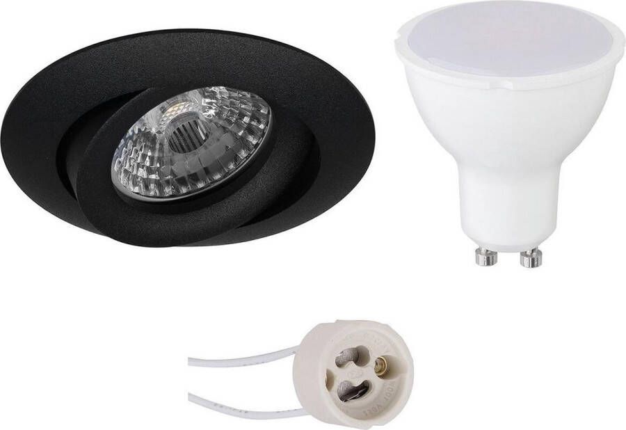 LED Spot Set Pragmi Uranio Pro GU10 Fitting Inbouw Rond Mat Zwart 6W Natuurlijk Wit 4200K Kantelbaar Ø82mm