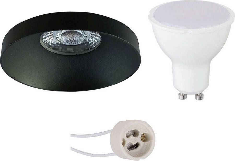 BES LED Spot Set Aigi Pragmi Vrito Pro GU10 Fitting Inbouw Rond Mat Zwart 6W Helder Koud Wit 6400K Ø82mm