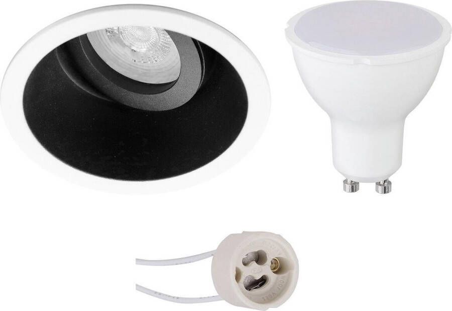 LED Spot Set Pragmi Zano Pro GU10 Fitting Dimbaar Inbouw Rond Mat Zwart Wit 6W Helder Koud Wit 6400K Kantelbaar Ø93mm