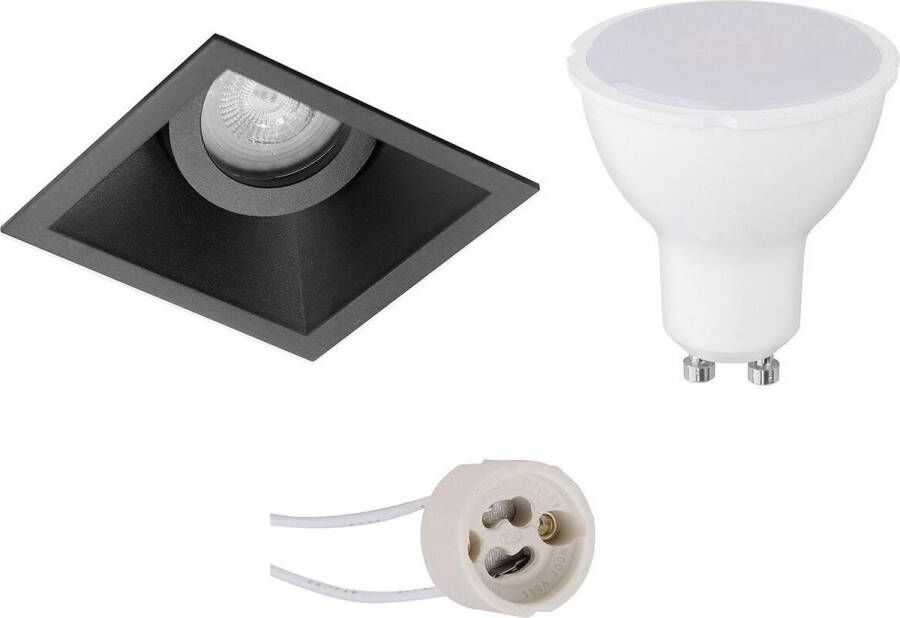 BES LED Spot Set Pragmi Zano Pro GU10 Fitting Dimbaar Inbouw Vierkant Mat Zwart 6W Helder Koud Wit 6400K Kantelbaar 93mm