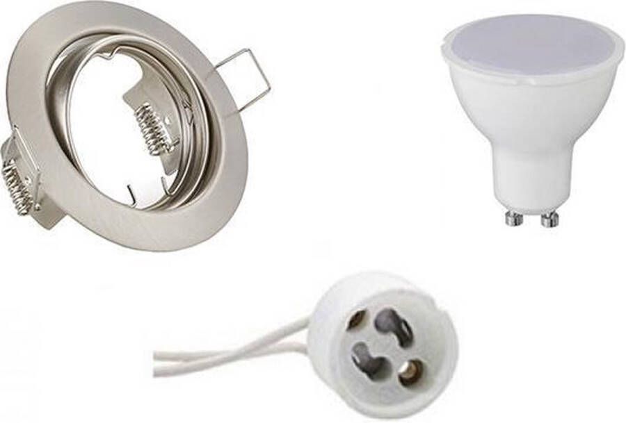 BES LED Spot Set Aigi Trion GU10 Fitting Inbouw Rond Mat Nikkel 6W Helder Koud Wit 6400K Kantelbaar Ø83mm