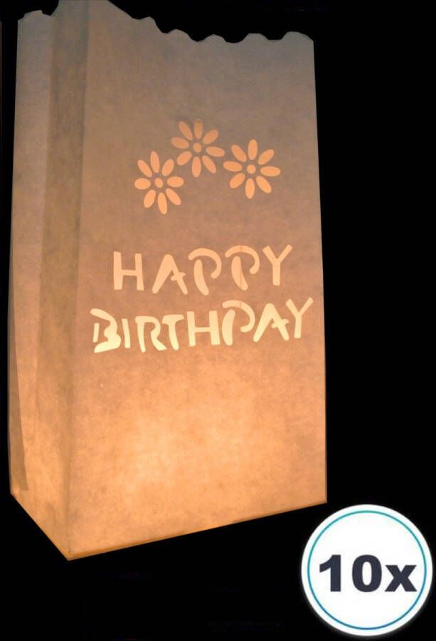 Merkloos Sans marque 10 x Candle bag Happy Birthday windlicht papieren kaars houder lichtzak candlebag candlebags lampion sfeerlicht bedrukt logo foto. No83