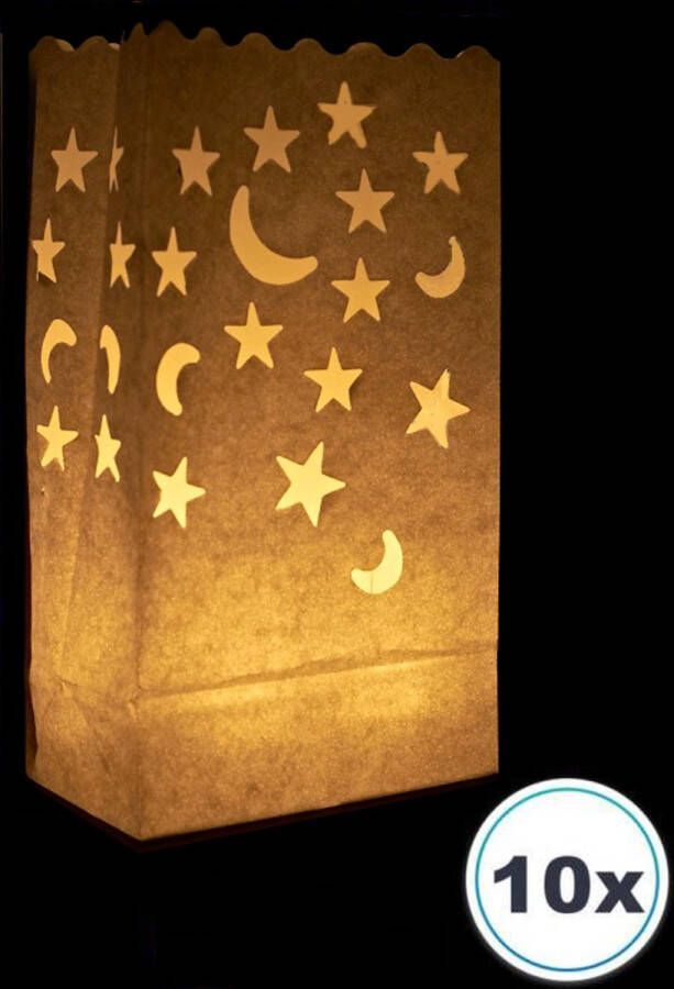 Merkloos Sans marque 10 x Candle bag Luna e Stelle windlicht maan en sterren papieren kaars houder lichtzak candlebag candlebags sfeerlicht bedrukt logo foto. No66