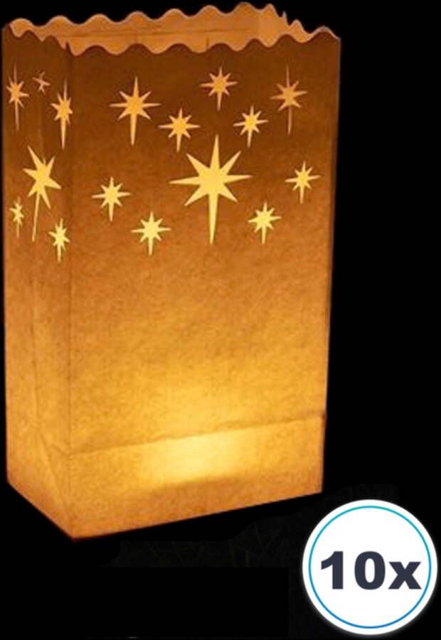 Merkloos Sans marque 10 x Candle Bag Sterren windlicht papieren kaars houder lichtzak candlebag candlebags sfeerlicht bedrukt logo foto. No1