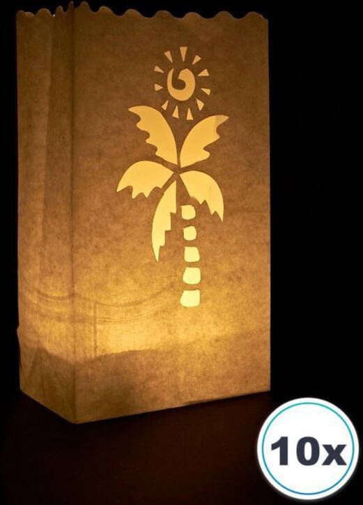 Volanterna 10 x Candle bag STRAND MET PALMBOOM windlicht papieren kaars houder lampion lichtzak candlebag candlebags sfeerlicht bedrukt logo foto. No12