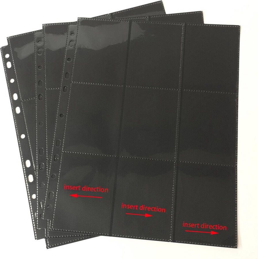 Merkloos Sans marque 100 zwarte inlegbladen A4 met 9 vakken voor panini stickers pokemon kaarten enz. te klasseren