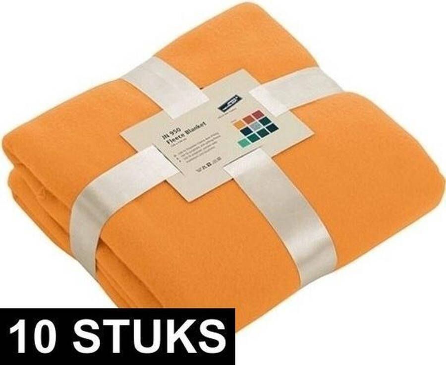 Merkloos Sans marque 10x Fleece dekens plaids oranje 130 x 170 cm Woondeken Fleecedekens