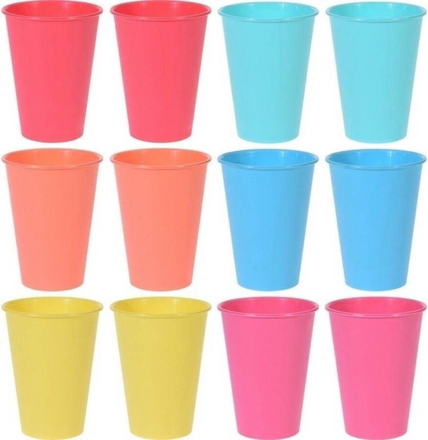 Merkloos Sans marque 12x Gekleurde drinkbekers mokken kunststof 12 cm Campingservies picknickservies