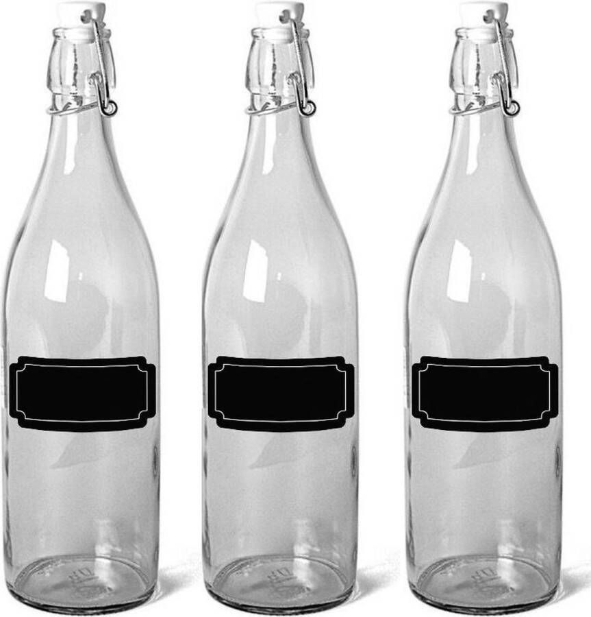Merkloos Sans marque 12x Glazen beugelflessen weckflessen 1 liter met krijtbord etiketten Inmaakflessen van glas met labels stickers