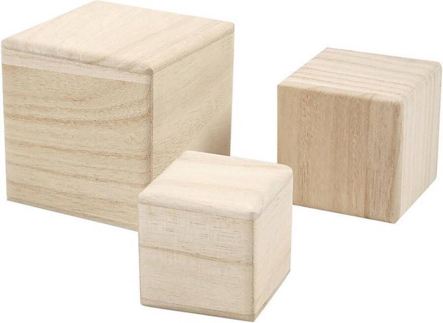 Merkloos Sans marque 12x Houten hobby knutsel kubussen Decoratie blokken van blank hout 5 6 8 cm