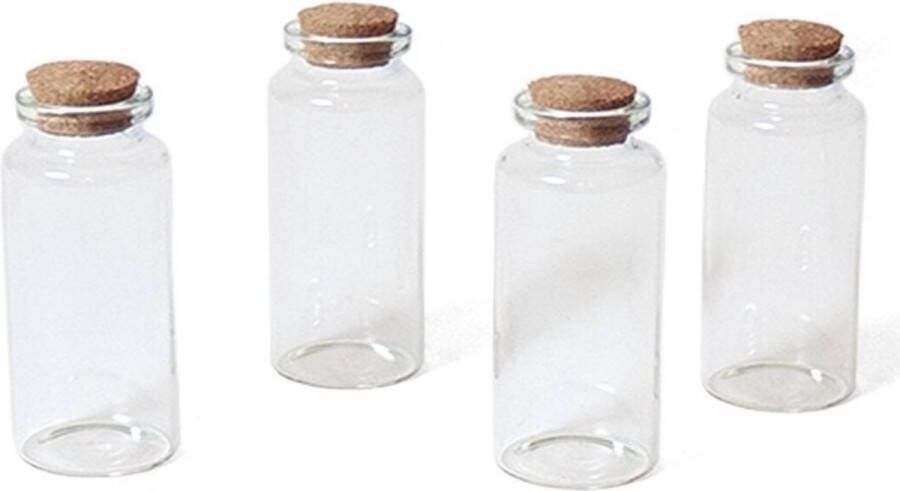 Merkloos Sans marque 12x Kleine transparante glazen flesjes met kurken dop 38 ml Hobby set mini glazen flesjes met kurk
