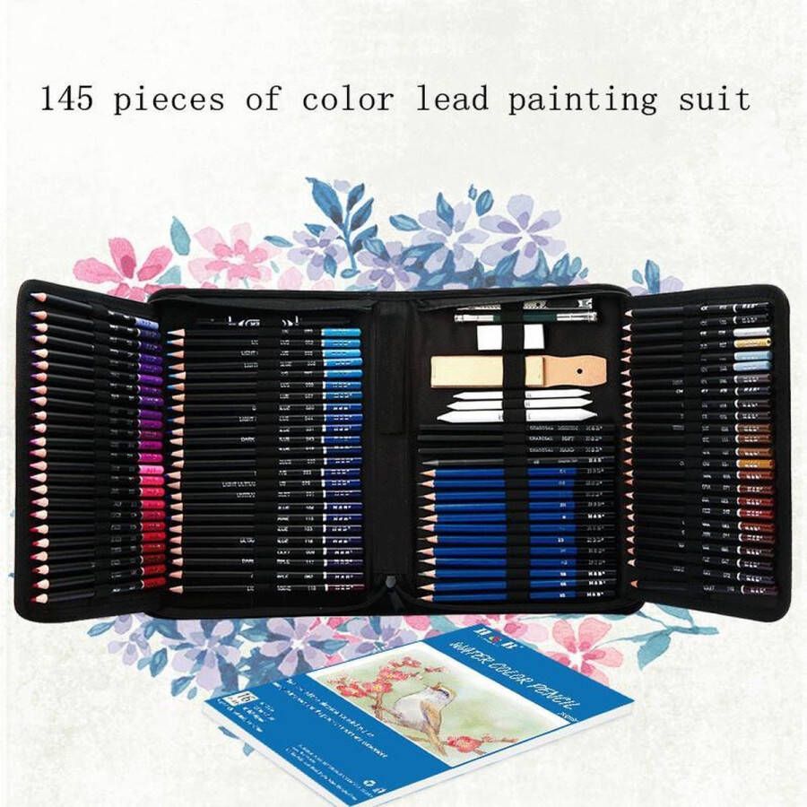 145-delig Tekenset voor Schetsen: Grafietpotloden Houtskool Olie-gekleurde Pen Draagtas voor Kunststudenten en Schooltekenaars