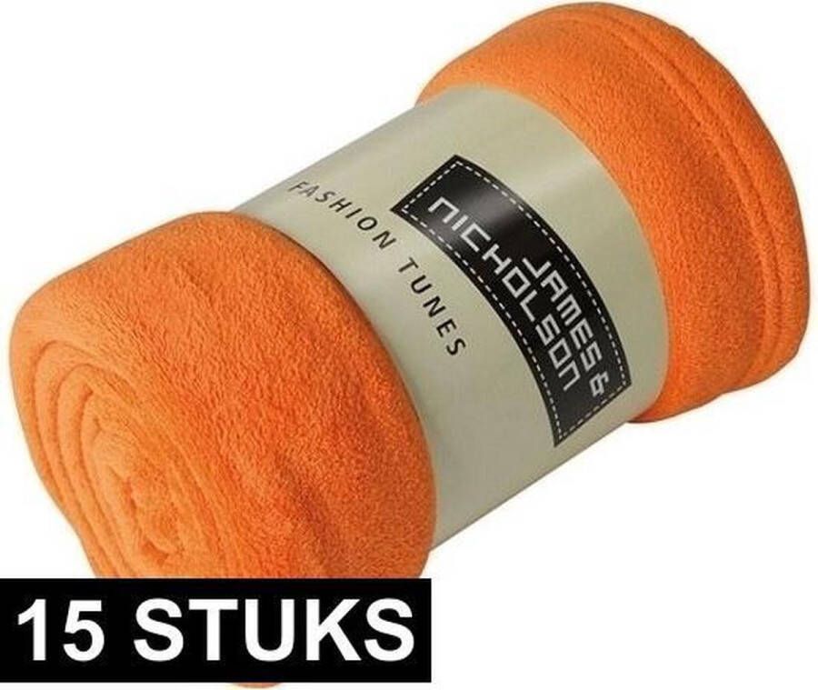 Merkloos Sans marque 15x Fleece dekens plaids oranje 120 x 160 cm Woondeken Fleecedekens