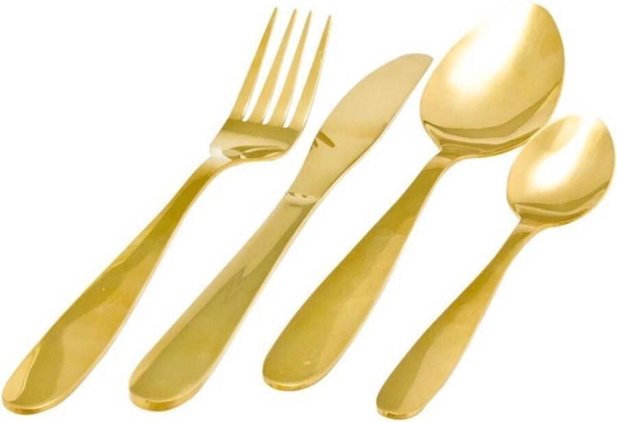 Merkloos Sans marque 16-delige RVS bestekset hoogglans goud voor 4 personen Tafelbestek voor ontbijt lunch en diner