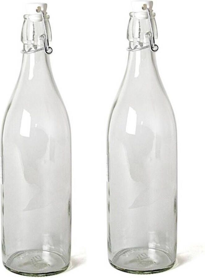 Merkloos Sans marque 18x Glazen beugelflessen weckflessen transparant met beugeldop 1 liter Inmaakflessen van glas Waterflessen