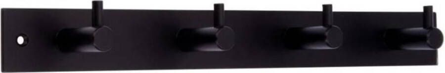 Merkloos Sans marque 1x Luxe kapstokken jashaken zwart met 4 jashaken hoogwaardig metaal 4 3 x 32 2 cm wandkapstokken garderobe haakjes deurkapstokken