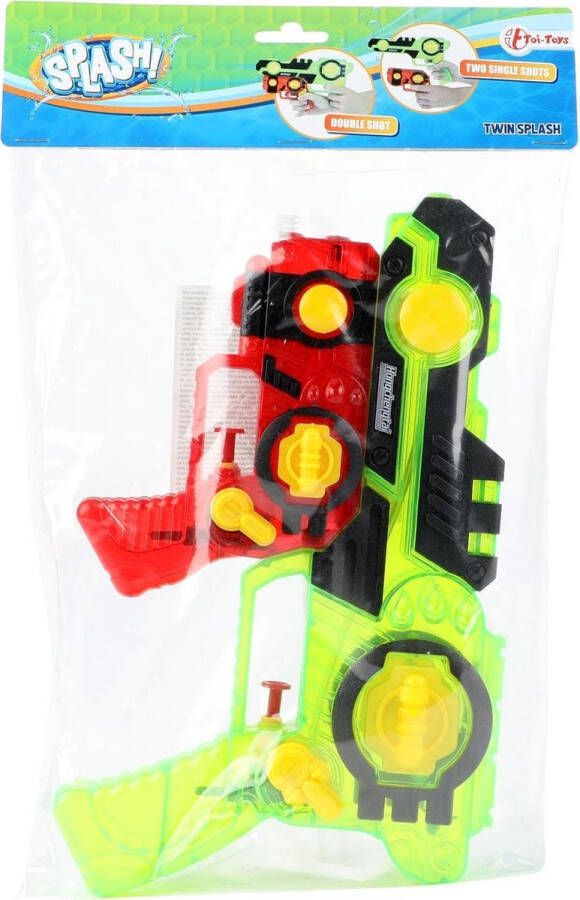 Merkloos Sans marque 1x Waterpistolen waterpistool 2-delig van 26 cm groen rood kinderspeelgoed waterspeelgoed van kunststof