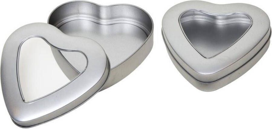 Merkloos Sans marque 1x Zilveren hartjes opbergblikken bewaarblikken 13 cm met venster Cadeauverpakking zilveren voorraadblikken