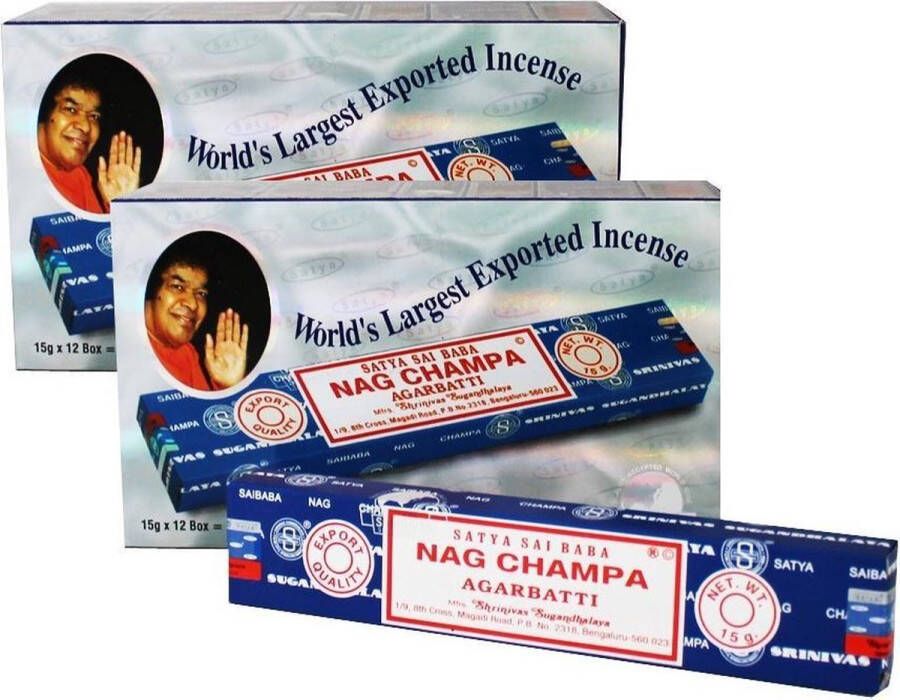 2 dozen Satya Nag Champa Agarbatti klassiek staafjes 2 dozen van 12 pakjes (15 gram per pakje ) wierook