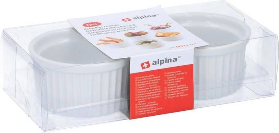 Alpina 2x ronde mini ovenschaaltjes keramiek wit 9 cm Ovenschalen braadsledes Ovenschotel schalen Bakvorm