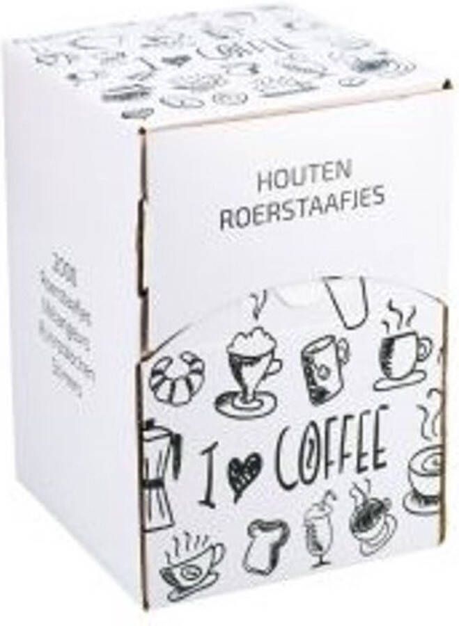 Merkloos Sans marque 2000x houten roerstaafje BIO roerstaafjes Inclusief dispenser box Koffie melk suiker sticks roeren 2000 roer staafjes Duurzaam hout